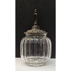 Vintage Baroque Dresser Jar Dramatic Brass Lid Accented With Roses